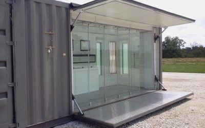 Shipping container bathroom pods